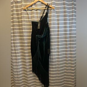Lulus green velvet tassel dress